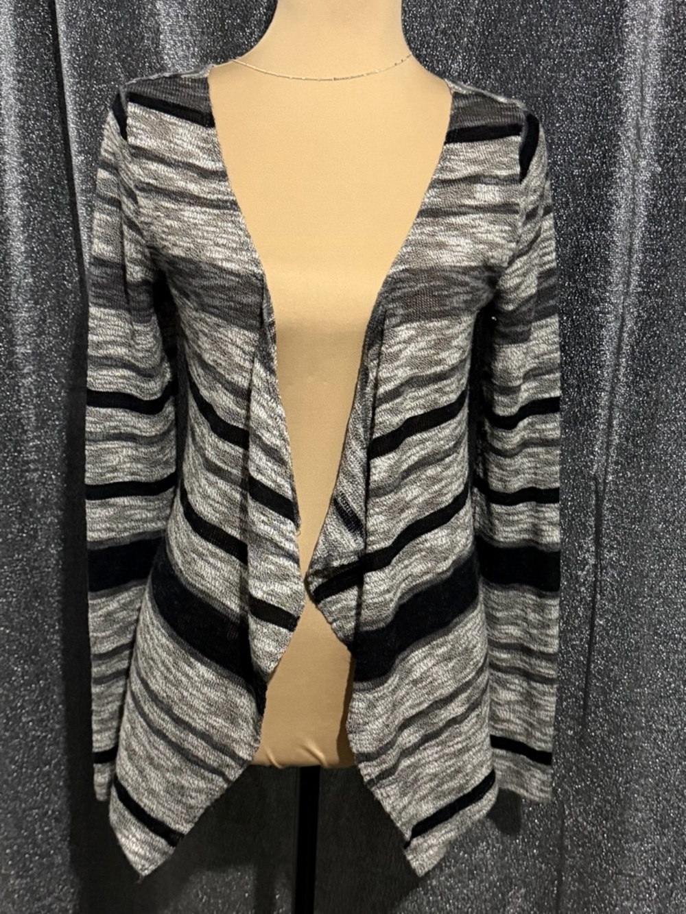 Wet Seal Gray & Black Striped Open-Front Cardigan